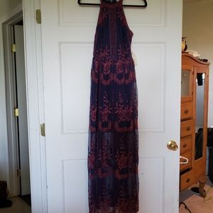 High neck embroidered maxi dress